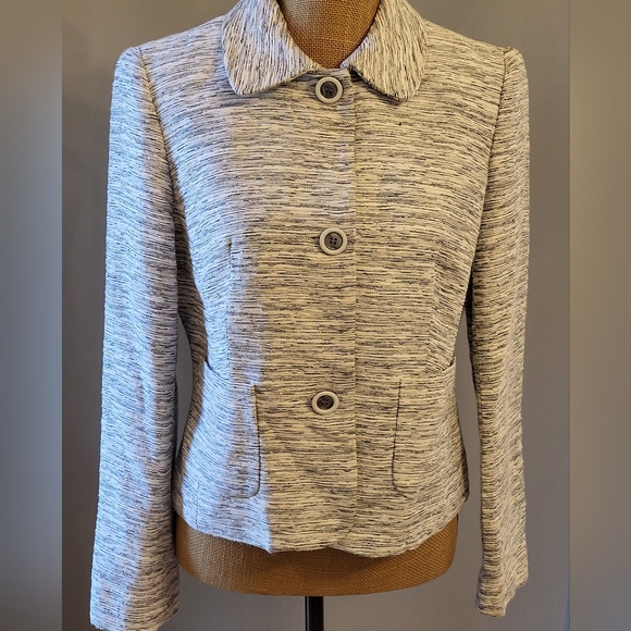 Louben Black and White cotton-blend woven jacket size 8 - Picture 2 of 10